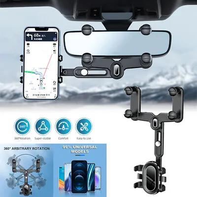 Universal Mobile Car Phone Holder Rear View Mirror Mount Stand 360° Rotatable UK • £10.07