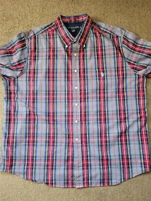 U.S. Polo Assn Stretch Mens Multicolor Plaid Long Sleeve Size 2XL W/Pocket Logo • $14.99