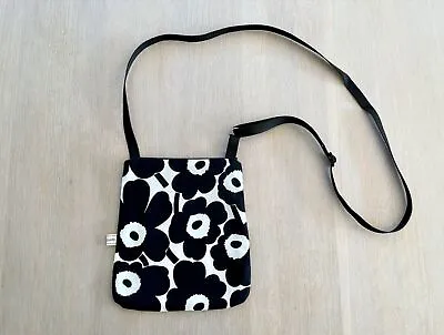 Handmade Marimekko Unikko Shoulder Bag Black And W Floral Small Crossbody Purse • $50.58