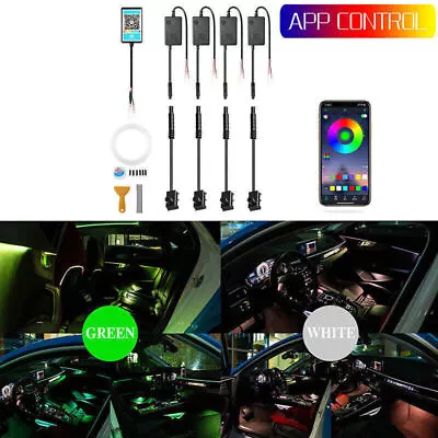 NEW Car RGB LED Interior Fiber Optic Neon EL Wire Strip Atmosphere Light Kit APP • $46.99