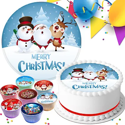 £6.09 • Buy Merry Christmas Santa & Friends Edible Cake Topper & Cupcake Toppers Cr037