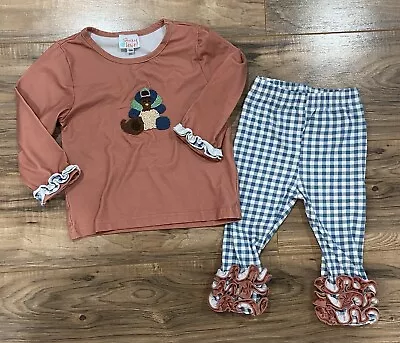 The Smocked Jewel Size 18 Month Thanksgiving Set. Rust Top W/ Blue Checked Pants • $10