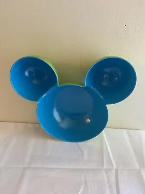 DISNEY Store Mickey Mouse Head BLUE & LIME GREEN Melamine Plastic Chip Dip BOWL • $16.99