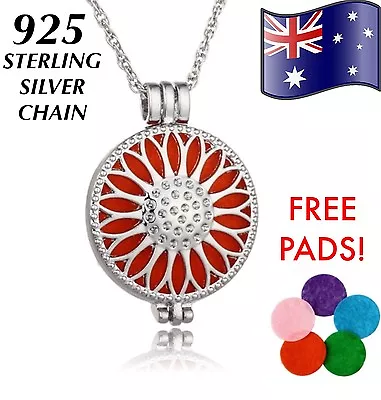 Sunflower Aromatherapy Essential Oil Diffuser 925 Sterling Necklace Gift +5 Pads • $13.90