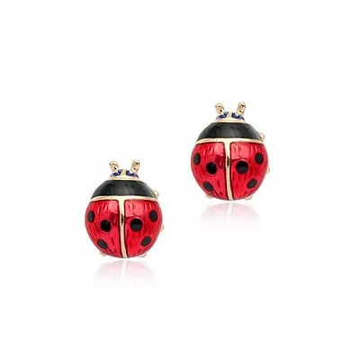 Lucky Red Ladybird 18K Gold Red Enamel Stud Earrings Spotty Ladybird Earrings • £9.50