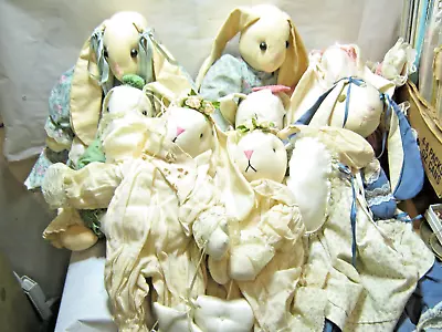 8 Vintage Stitched Folk Art Fabric Bunny Rabbit Dolls W Dress & Bloomers 18  • $19.99