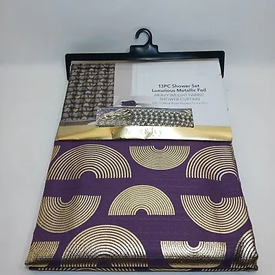 NEW- Fabric Shower Curtain 13 PC Set- Mint & Ivy- 70 X 72  Purple & Gold • $19.99