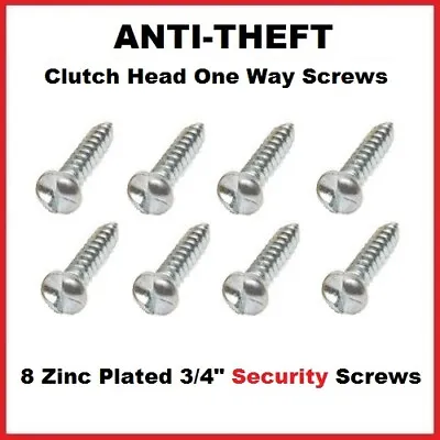 8x Anti-Theft Number Plate Tamper Proof Clutch Head Security Screws 3/4  8 Gauge • £2.99