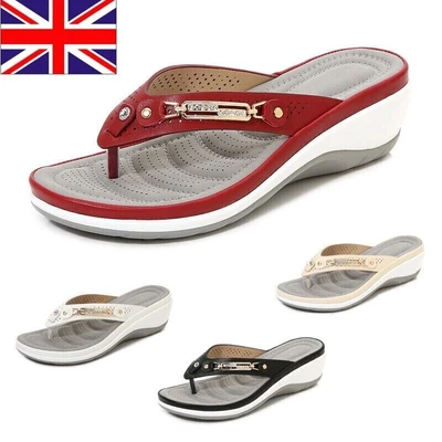 £10.23 • Buy UK Ladies Arch Support Sandals Womens Soft Casual Flip Flops Low Wedge Shoes