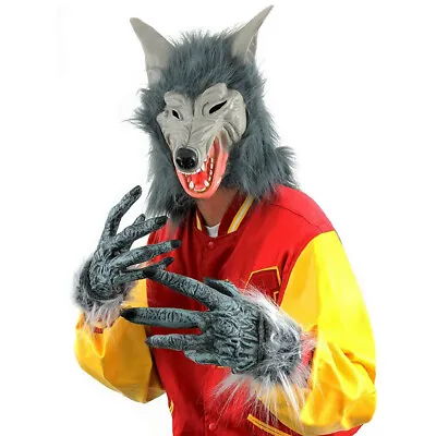 £16.99 • Buy Wolf Mask And Hands Costume Set Halloween Werewolf Adults Animal Fancy Dress
