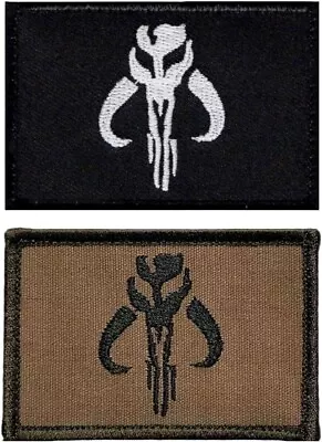 Mandalorian Skull Embroidered Morale Patch  - 2PC Bundle  -3.0 X 2.0 HOOK • $13.99