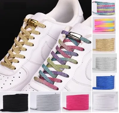 Elastic No Tie Shoe Lace Magnetic Lock System Rainbow Flat Shoelaces Kids Adult  • £3.89