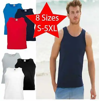 Mens Fruit Of The Loom Vests 100% Cotton BodyBuilding Sleeveless Muscle Gym Trai • £5.49