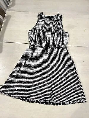 Zara Navy Blue & White Striped Sleeveless Sundress W/ Fringe Trim￼ Size 5~~~E7￼ • $10.98