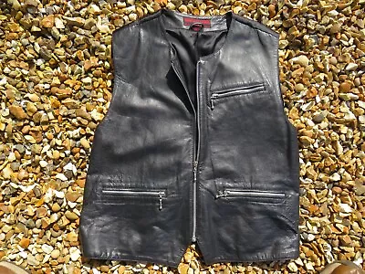 Lined Soft Leather Biker Motorcycle Vest Waistcoat Size 44” Cowboy Fishing • £20