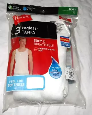 HANES Pkg Of 3 Tagless RIBBED White TANK Shirt MENS Size S 34-36  NEW • $7