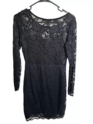 Gothic Long Sleeve Mini Dress Black Lace Victorian Steampunk Medium • $22.49