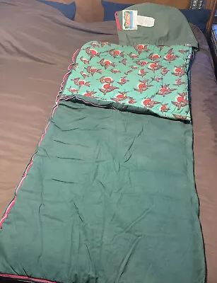 VINTAGE COLEMAN Heavyweight Canvas Green Flannel Interior Ducks Sleeping Bag • $159.99