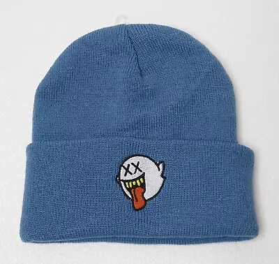 Embroidered Blue & White Mario Bros Boo Ghost Beanie Adult Size Fits All • $21.99