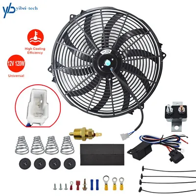 16  Universal  Slim Fan Push Pull Electric Radiator Cooling 12V Mount Kit Black • $38.11