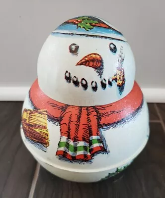 Vintage 1981 Snow Man Roly Poly Christmas Tin Bristol Ware Cheinco 7  Retro • $16.97