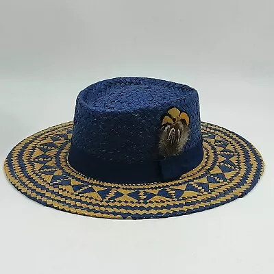 Vintage Feather Raffia Straw Hat Panama Fedora Bump Roof Hat For Men Sun Hat • $17.91