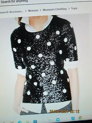 J.CREW Womens POLKA DOT SEQUIN BLACK WHITE Short Sleeve TOP Blouse • $15