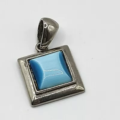 Vtg Silver Tone Sky Blue Moonstone Square Necklace Pendant • $16