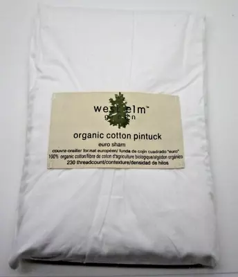 One (1)) New West Elm 100% Organic Cotton Euro Pillow Shams Pintuck White • $20