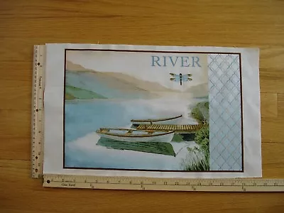 Serenity River Mountains Boats Dragonfly Cotton Quilt Fabric Block 11  X 16  • $2.25