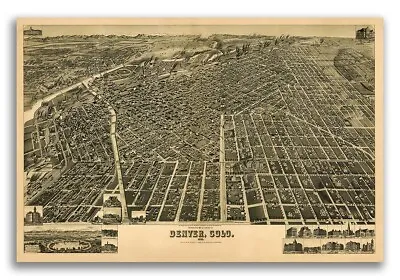 1889 Denver Colorado Vintage Old Panoramic City Map - 24x36 • $24.95