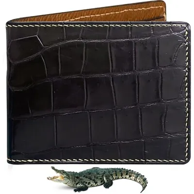 Black Genuine Crocodile Wallet For Men Anti Scan Real Leather Premium Gift • $79