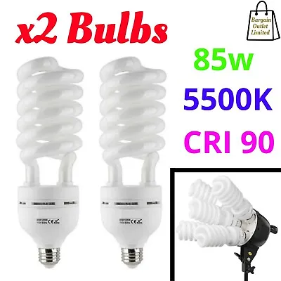 X2 Bulbs 85W Photo Studio Light Daylight Lamp Continuous Lighting E27 220V 5500K • £18.99