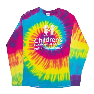 GILDAN Mens Rainbow Childrens Purple USA Long Sleeve Tie Dye T-Shirt M • £15.99