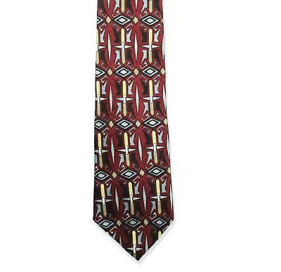 MARTIN WONG Men's Tie 100% Silk Geometric Pattern Red 4  Wide • $7.08