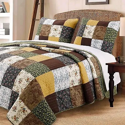 King Size Quilt Set Patchwork Pattern Modern Farm Cabin Lodge Rustic Country 3Pc • $116.95