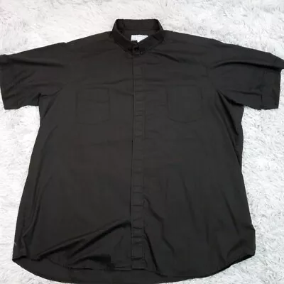 Vintage Summer Comfort Mens Shirt Black Button Up Pockets Clerical Collar 18.5 • $19.99