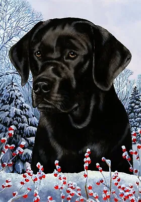 Black Labrador Retriever 2 Winter Berries Flag • $21.95