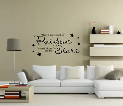 When It Rains Look For Rainbows Star Wall Stickers Art Quote Home Decor UK 127zx • £24.19