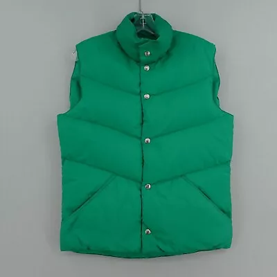 Vintage REI CO OP Goose Down Puffer Vest Men Small Green Snap Button Outdoor 70s • $69.99