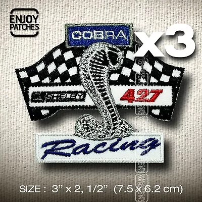 3x SHELBY COBRA RACING PATCH IRON ON GIFT JACKET OUTFIT SPORT ROADSTER GT 427 • $8.99