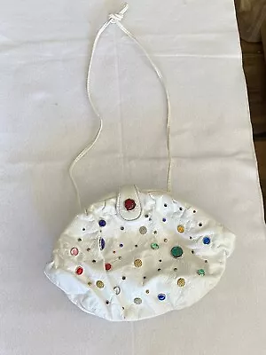 Pierre Mishael Of California White Jewel Studs Leather Clutch/Shoulder Bag Vtg • $45