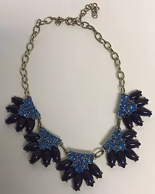 J. Crew Navy Blue And Blue Crystal Gold Tone Boho Statement Necklace • $14.99