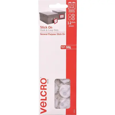 Velcro Brand Stick-On Hook And Loop Dots 22mm White Pack 12 • $17.95