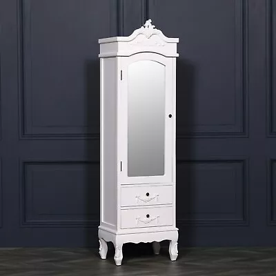 French White Chateau Single Armoire Mirror Door Shabby Chic Wardrobe With Drawer • £480