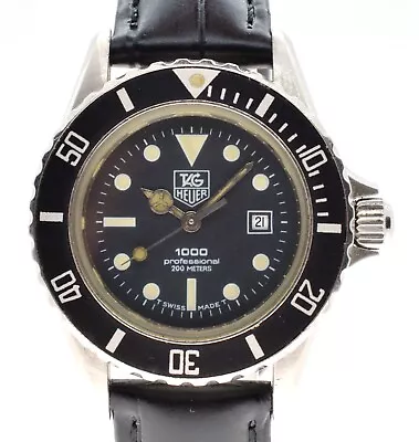 Vintage Tag Heuer Midsize Professional 1000 Black Divers Watch 32mm 980.015N! • $339.95