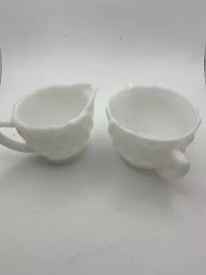 VINTAGE HAZEL ATLAS MILK GLASS Hobnail SUGAR BOWL & CREAMER Grannycore • $20