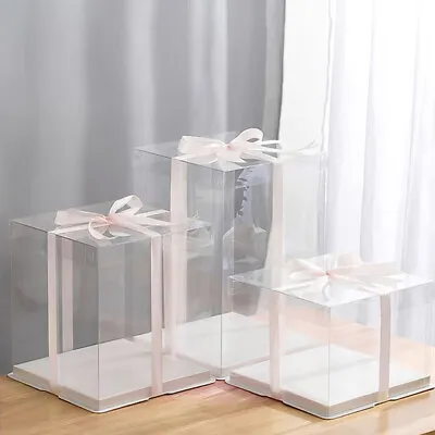 Large Clear PVC Gift Cake Boxes Present Packaging Transparent Box Wedding Favors • £5.95