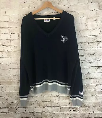 NFL Starter Men's Large Raiders V Neck Pullover Sweater Acrylic Black Gray READ • $44.97