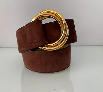 £125 • Buy SALVATORE FERRAGAMO Brown Suede /Leather Gold Buckle Knot Belt 32.5  Long